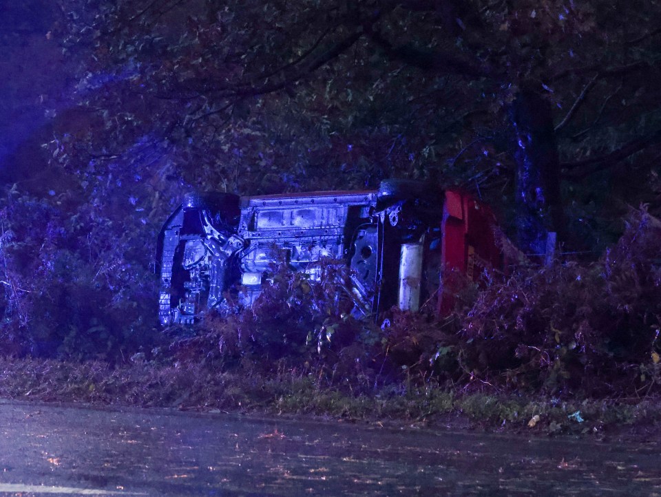 An upturned van in Kent this morning