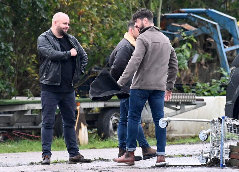 Adam, played by Sam Robertson, was pictured on set alongside his co-star