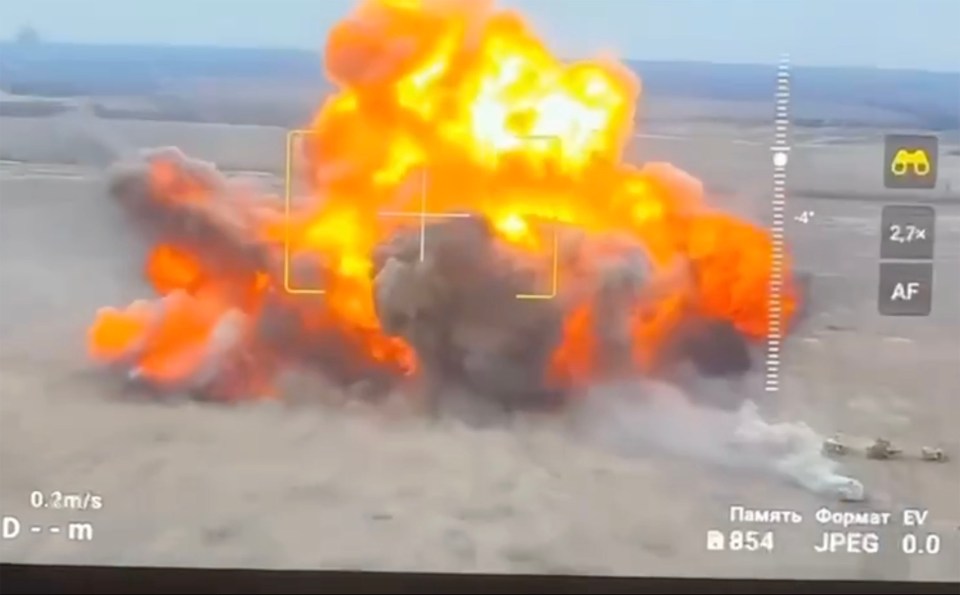 The clumsy move failed as the unmanned Soviet tank hit a landmine triggering a giant explosion