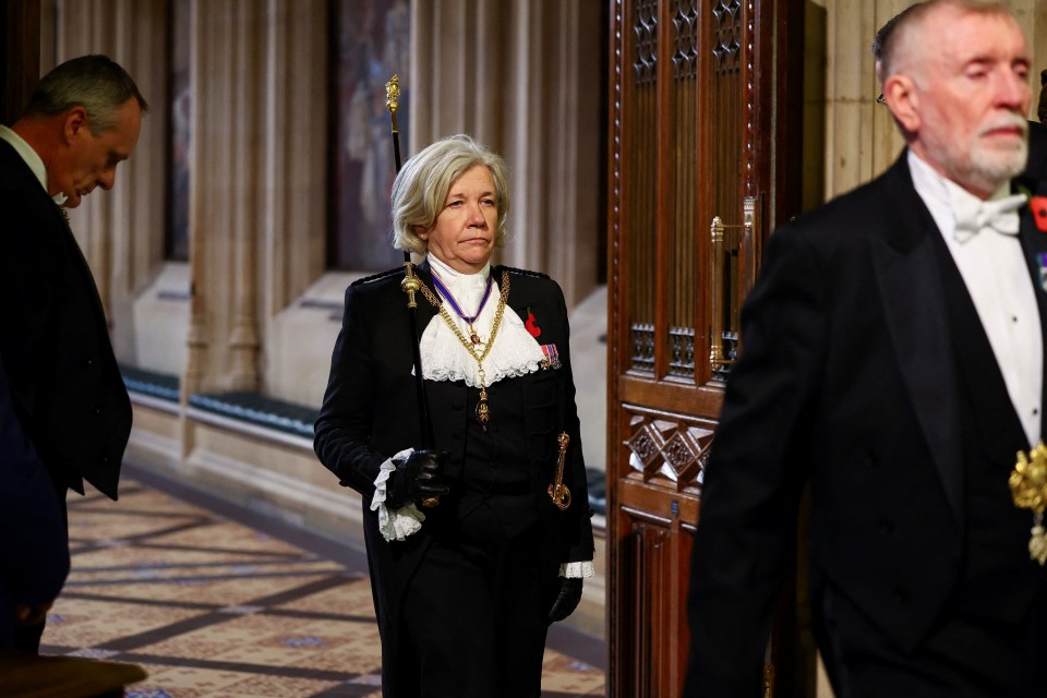 Black Rod, Sarah Clarke, in her historic role proceeding to the House of Commons