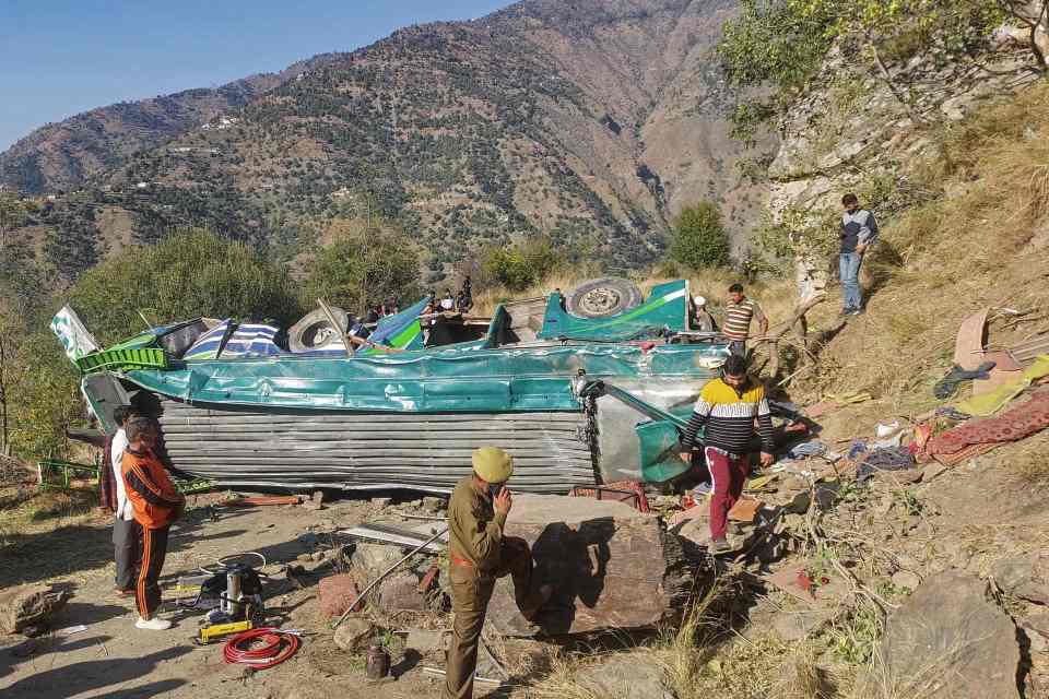 A horror bus crash has killed at least 38 people after it fell off an 800ft gorge