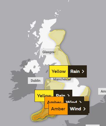 Amber warnings for wind have been issued for the south coast