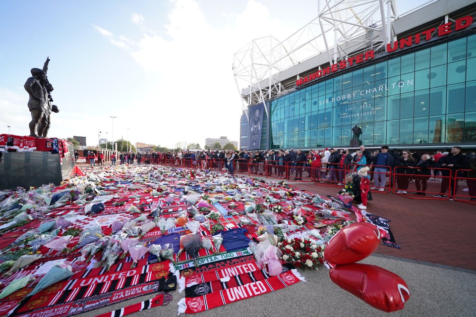 A sea of flowers left in tribute to Sir Bobby following his death last month