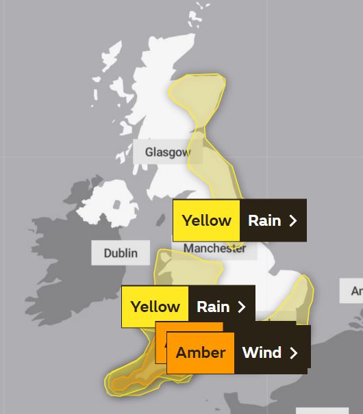 The Met Office has updated its weather warnings map