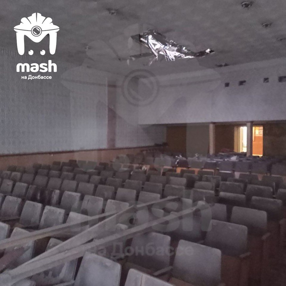 The auditorium’s ceiling also partially collapsed