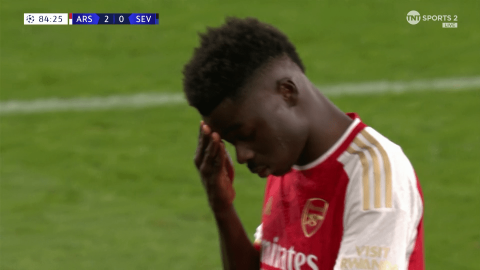 Bukayo Saka hobbled off injured after starring for Arsenal against Sevilla