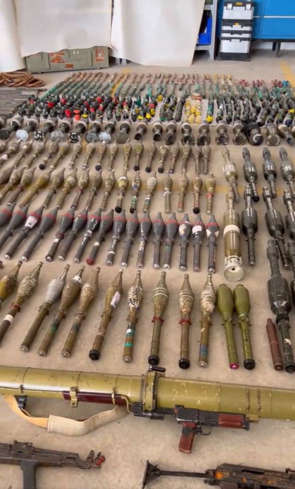 The IDF found some 1,493 hand grenades and explosives, 760 RPGs, 427 explosive belts, 375 firearms, 106 rockets and missiles