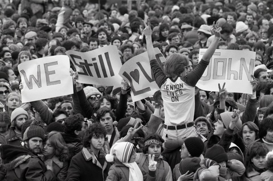 A vigil attended by 50,000 of Lennon's fans in New York's Central Park after his killing