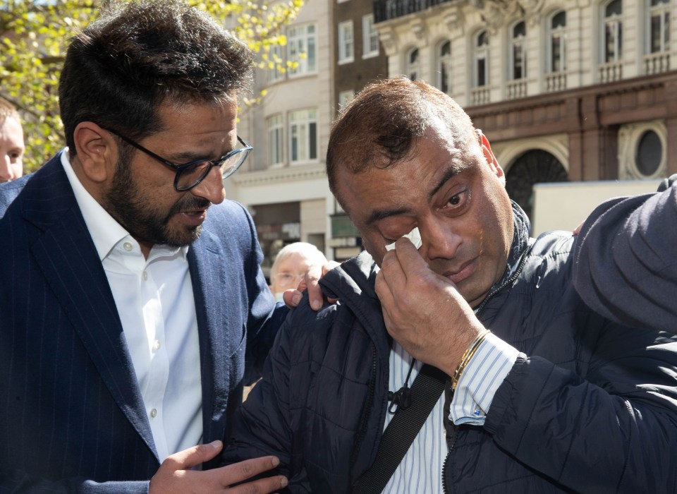 Seema's husband Davinder wipes away a tear after her conviction is overturned in 2021