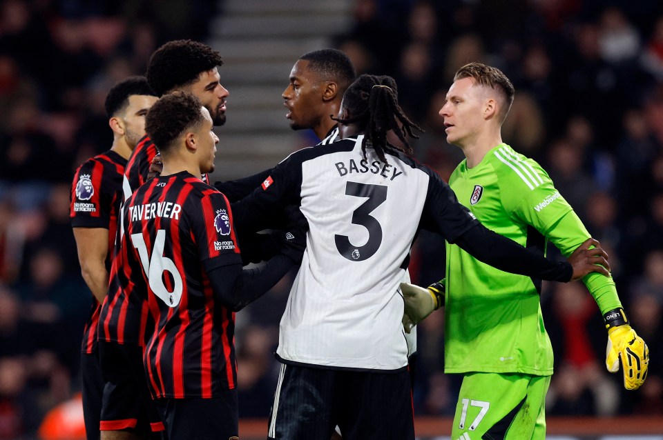 Tensions rose after Fulham goalkeeper Bernd Leno shoved a Bournemouth ballboy