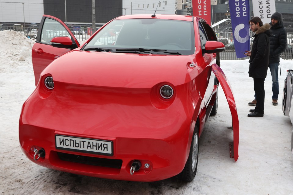 A prototype of the new Russian electric car Amber Yantar is shown in Moscow