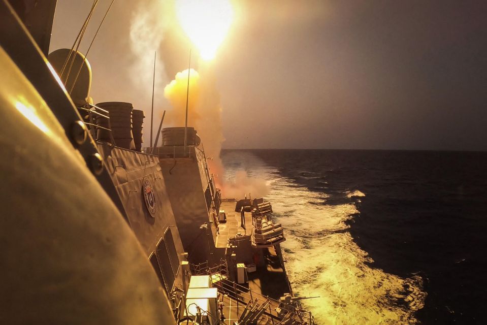 USS Carney defeating a combination of Houthi missiles and unmanned aerial vehicles in the Red Sea in October