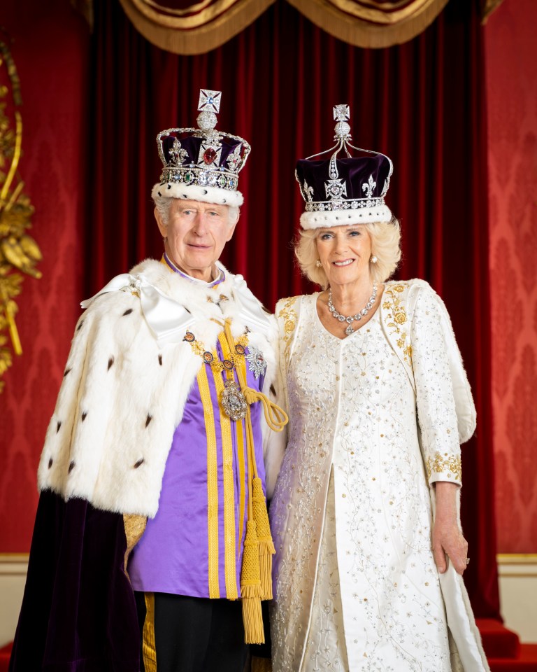 It features a new version Charles and Camilla’s coronation portrait