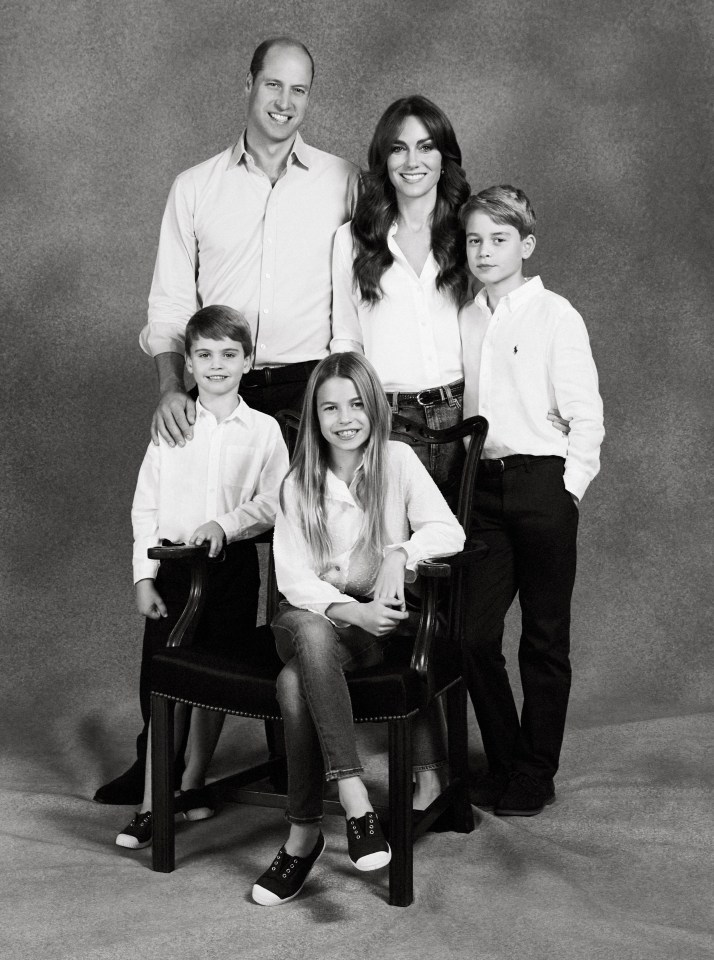 Prince William and  Princess Kate, posed with youngsters Prince Louis, Princess Charlotte and Prince George