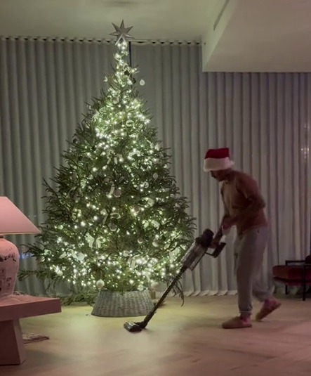 David lived up to his tidy reputation by vacuuming under the tree