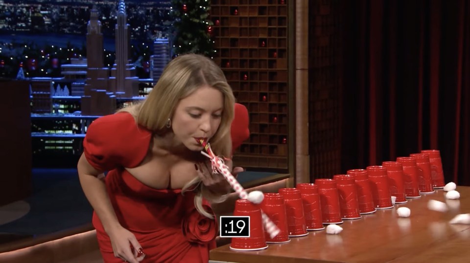 The Euphoria star, 26, played a game of knocking ping pong balls off cups with a party blower on The Tonight Show