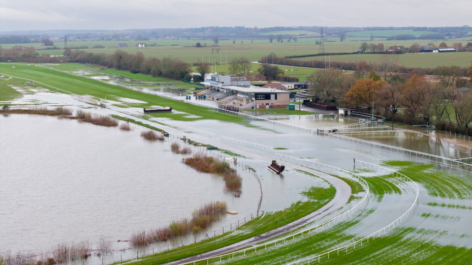 Huntingdon racecourse has been flooded after a nearby river burst its banks