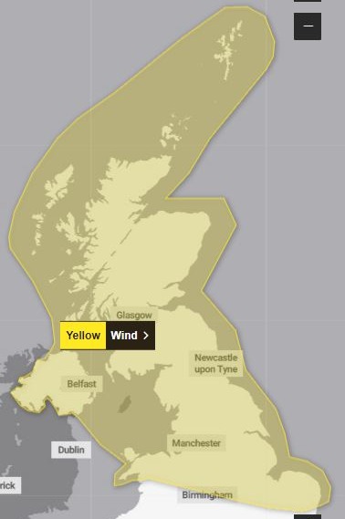 The area covered by today's weather warning