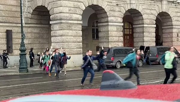 Crowds could be seen fleeing Prague's Charles University as a gunman opened fire