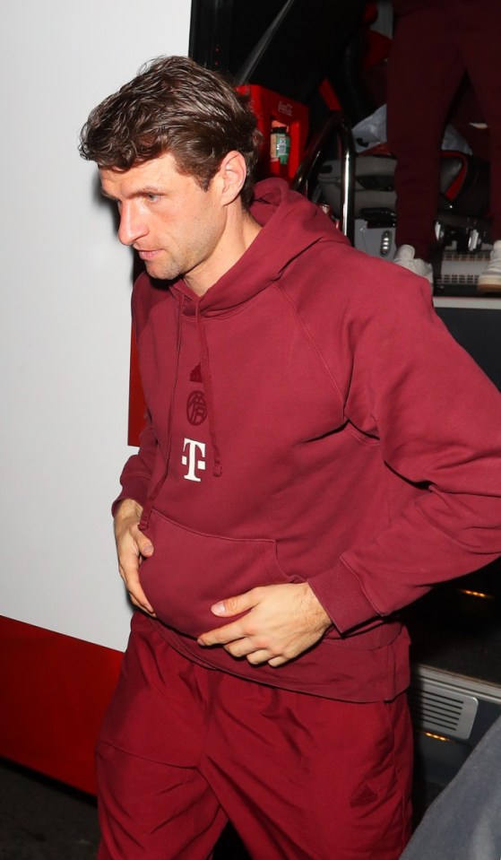 12.12.23......The Bayern Munich team arrive at The Kimpton Clocktower Hotel at 11.20pm on Tuesday night for their celebration party which is thrown by their beer sponsor after beating Manchester United 1-0 in The Champions League at Old Trafford......Thomas Muller.