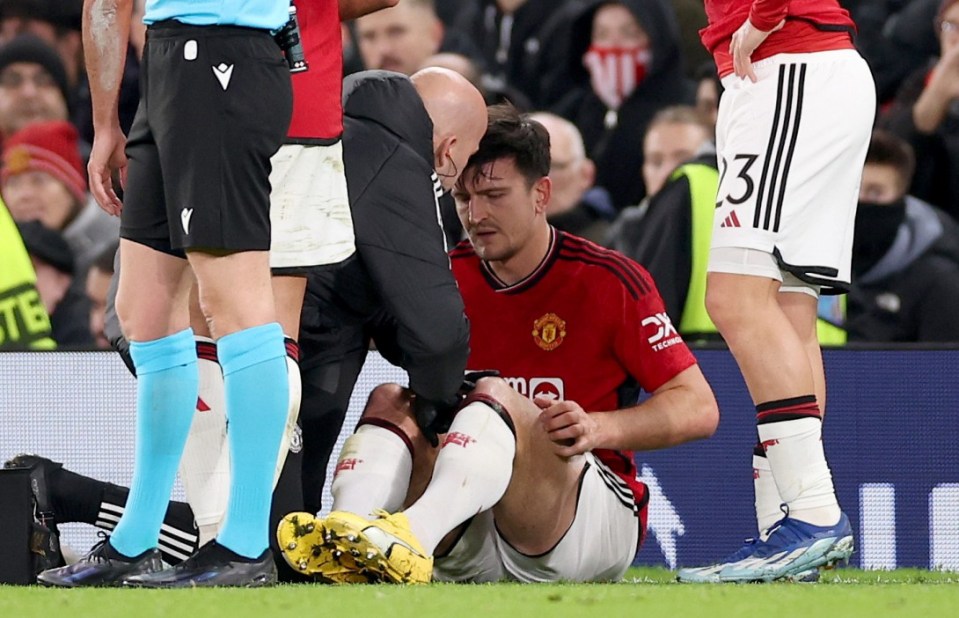 Harry Maguire was forced off during the first half against Bayern Munich