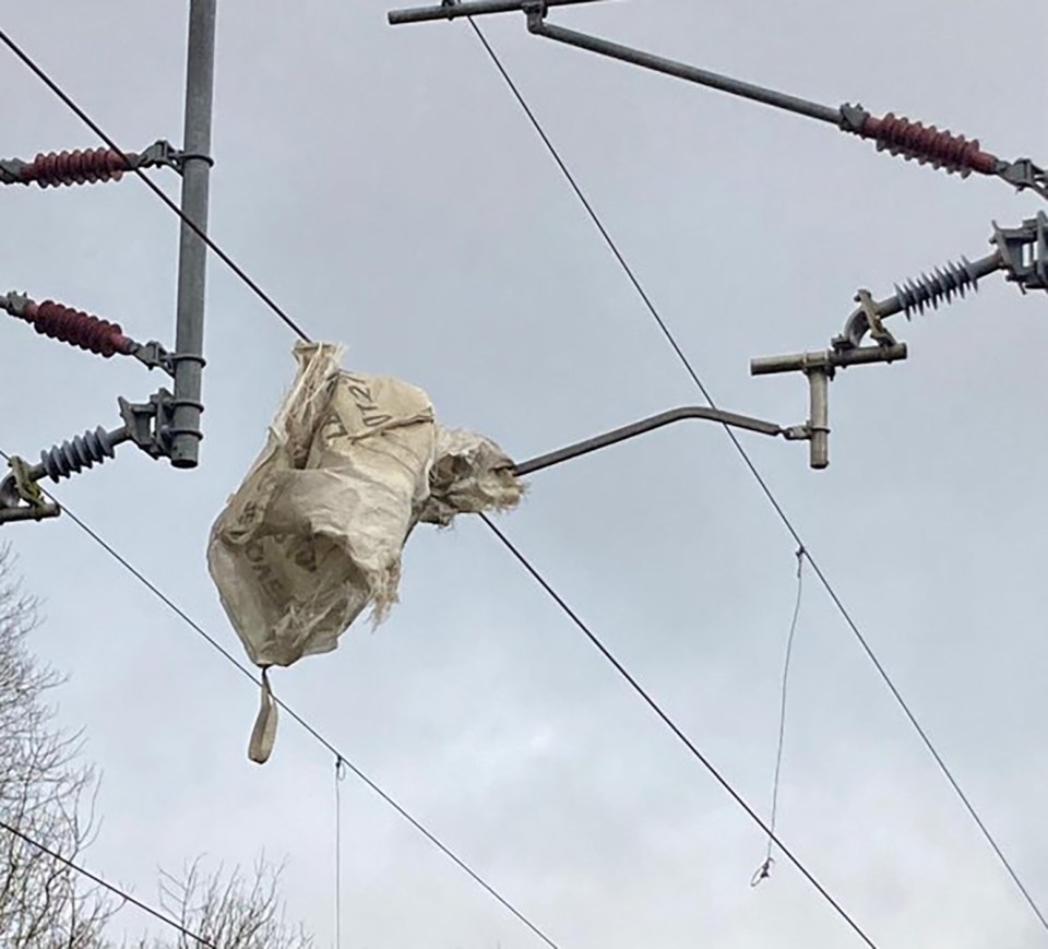 A plastic bag flew into the rail line between Stoke and Crewe, leaving services badly disrupted