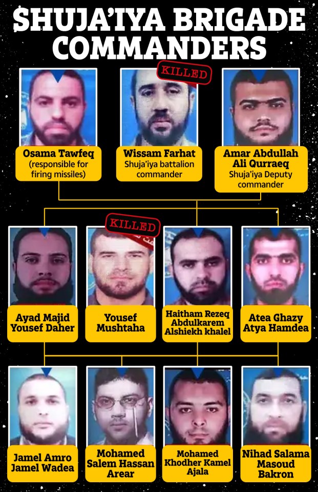 The IDF released a chart showing the hierarchy of the  Shuja’iya Brigade, as well as the leaders that have been executed so far