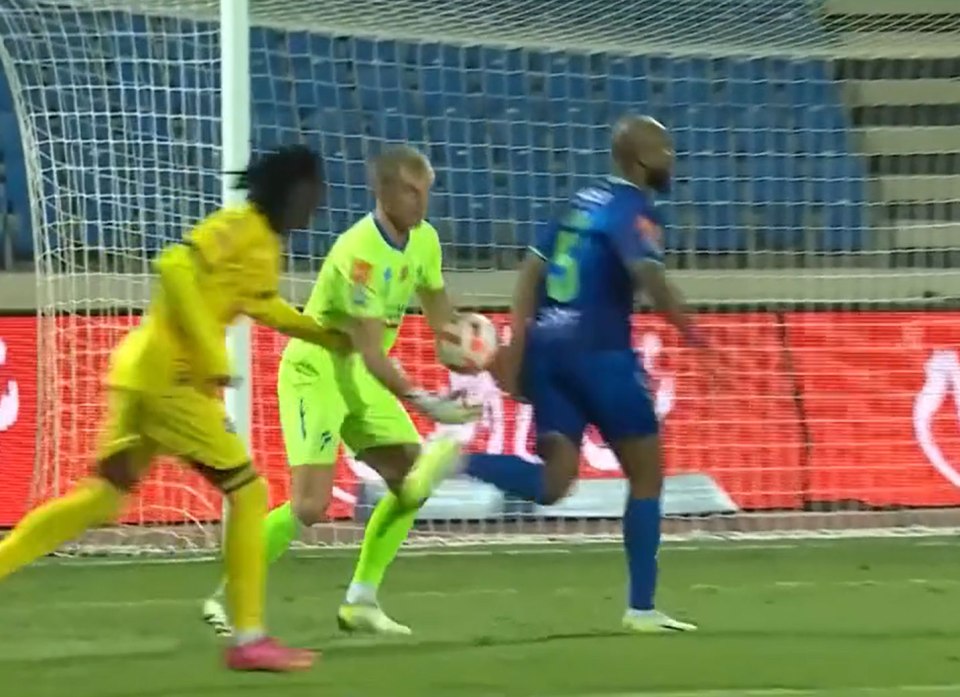 Al Fateh star Fahad Al Harbi attempted to high five his goalkeeper but instead accidentally handled the ball