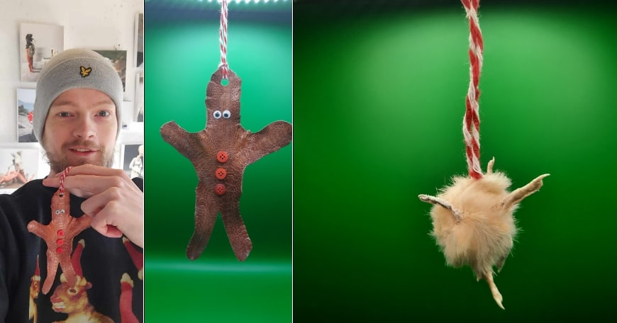 Jack has made taxidermy Christmas decorations including hairy dangler from dead rats