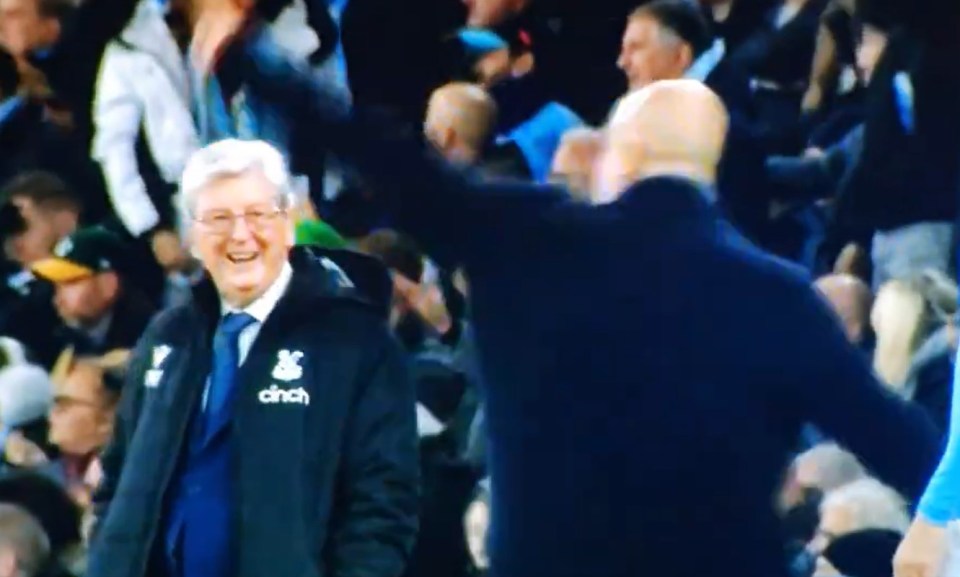 Hodgson was spotted laughing at Pep Guardiola