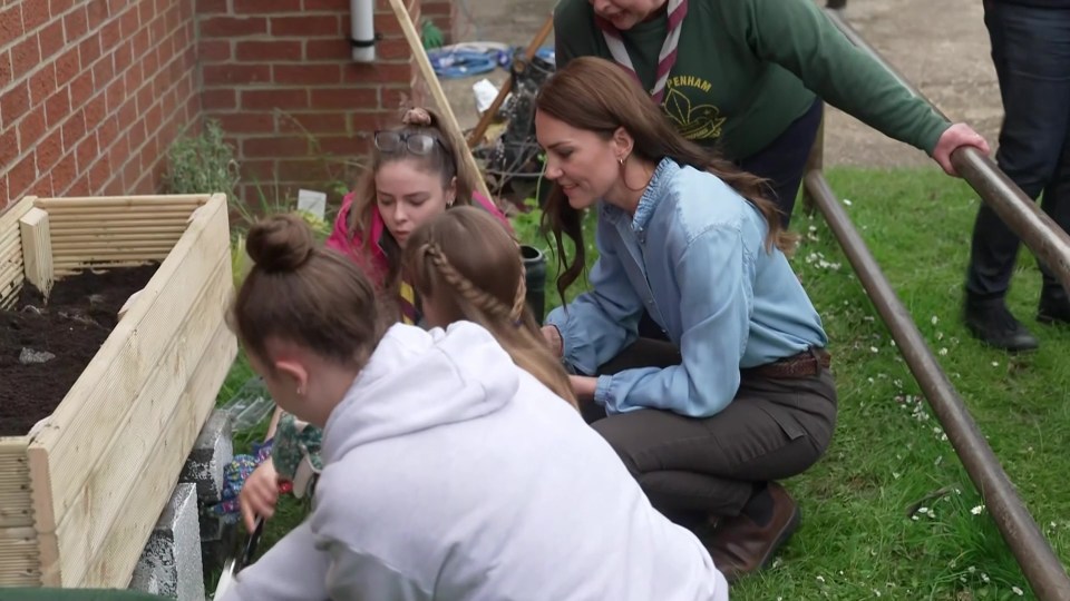 Kate was seen planting flowers with Princess Charlotte during the Kings Speech