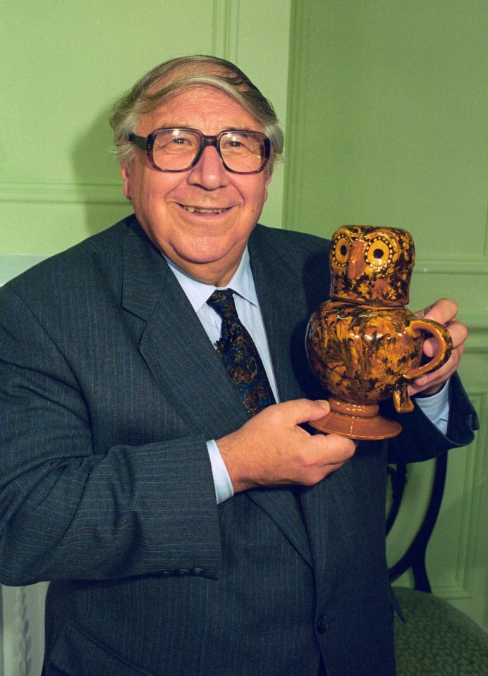 Henry Sandon with the rare Staffordshire pottery owl jug nicknamed 'Ozzie' he discovered in 1994