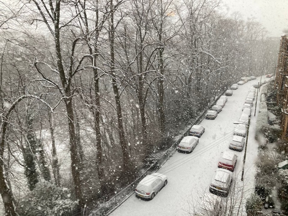 Snow blanketed Glasgow yesterday