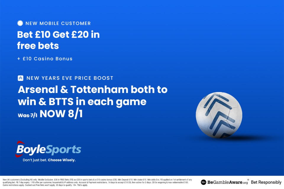 Arsenal & Spurs to win and both teams to score in both games at 8/1