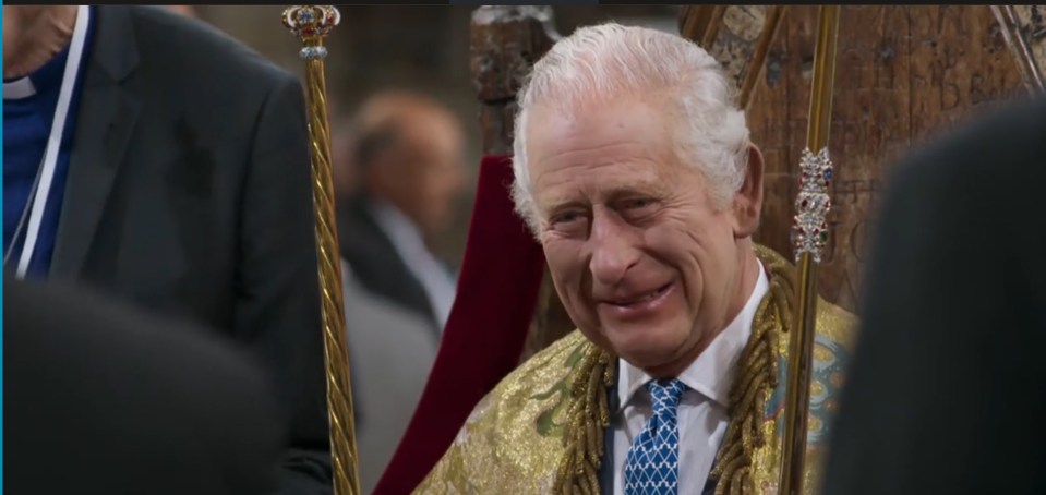 THE King is caught grimacing and smiling in a light-hearted moment during practice for his Coronation when the Archbishop of Canterbury fluffs his lines...The hilarious moment is revealed in a 90-minute documentary Charles III: The Coronation Year, which will air on BBC on Boxing Day..