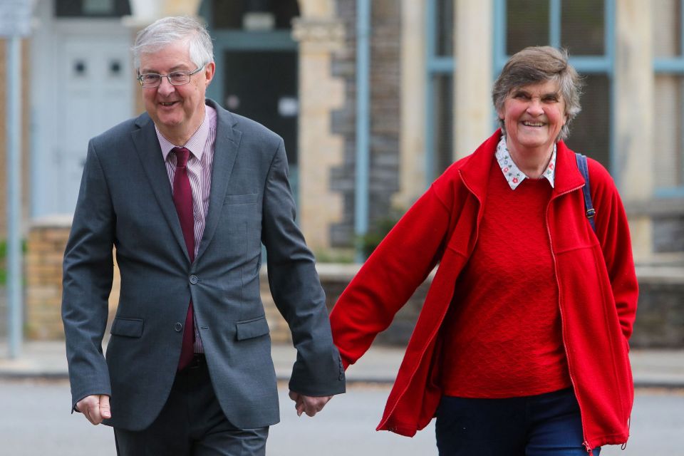 Wales’ First Minister and Leader of the Welsh Labour Mark Drakeford with his wife Clare