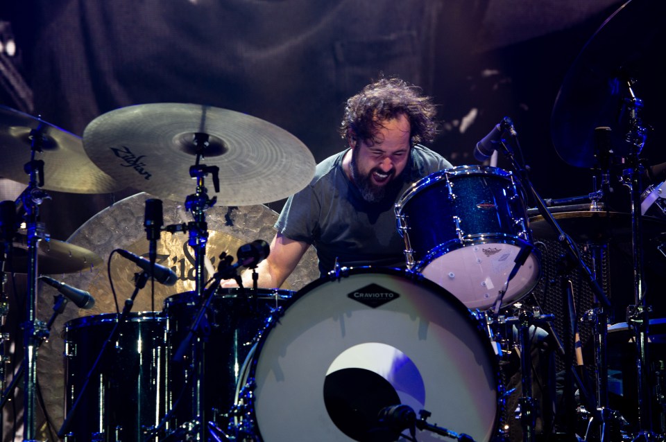 Ronnie Vannucci Jr on stage at Glastonbury