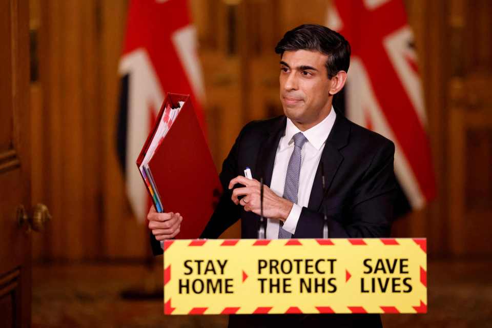 Then Chancellor Rishi Sunak attends a virtual press conference inside 10 Downing Street in 2021