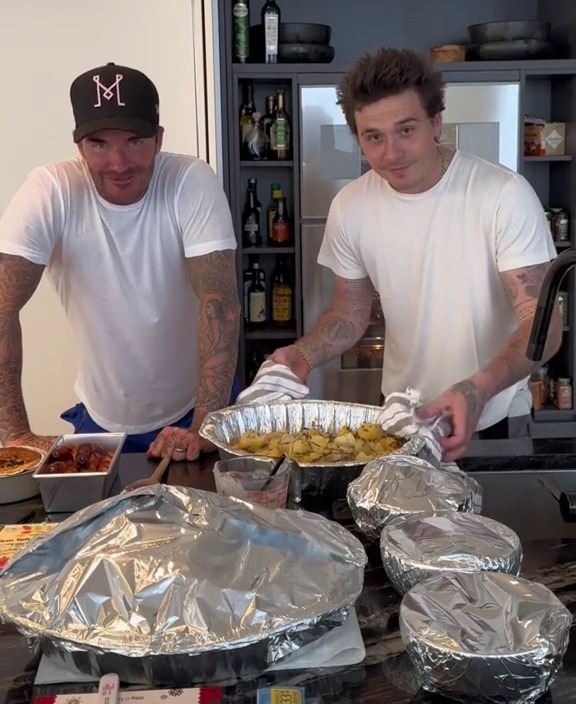 David and Brooklyn Beckham were in charge of the Christmas cooking