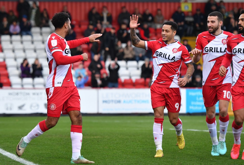 Stevenage scorers Jamie Reid and Elliott List celebrate against Northampton and got the ultimate tribute of being re-written into a famous Xmas song