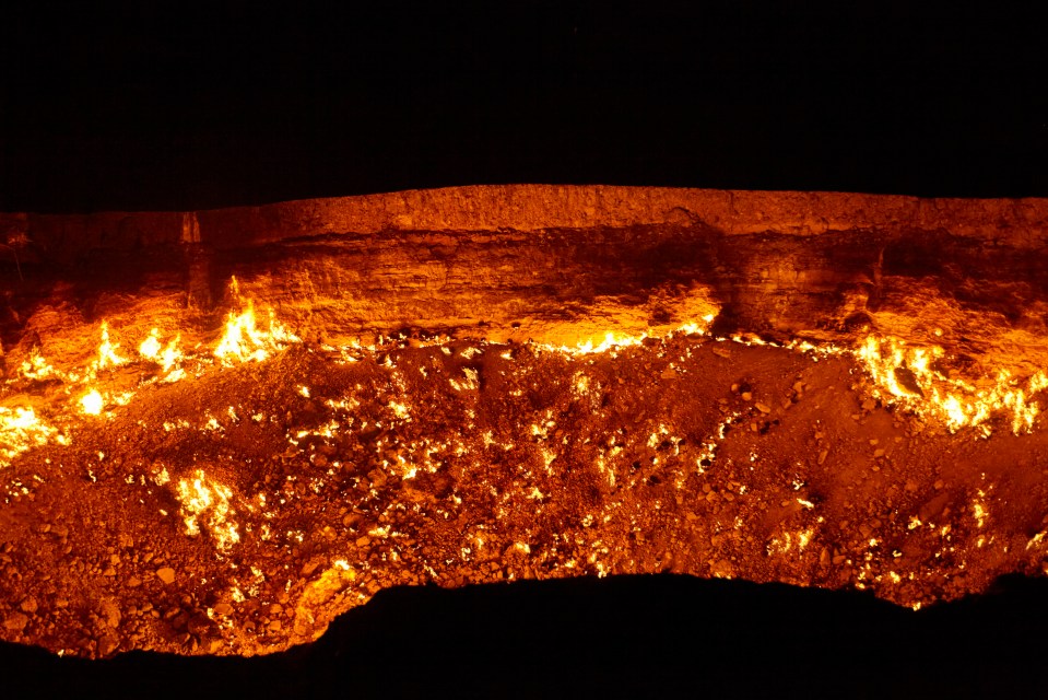 The eerie crater has been burning non-stop for decades