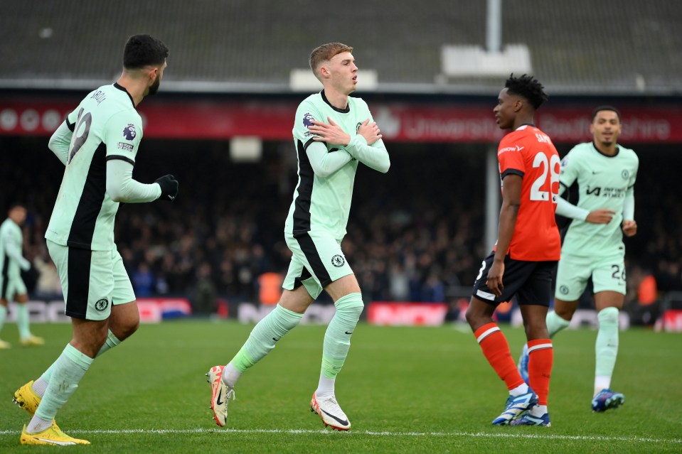 Palmer celebrates his strike against Luton