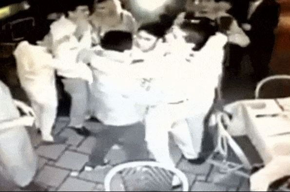 CCTV footage captured the moment the restaurant workers celebrated winning the Jackpot