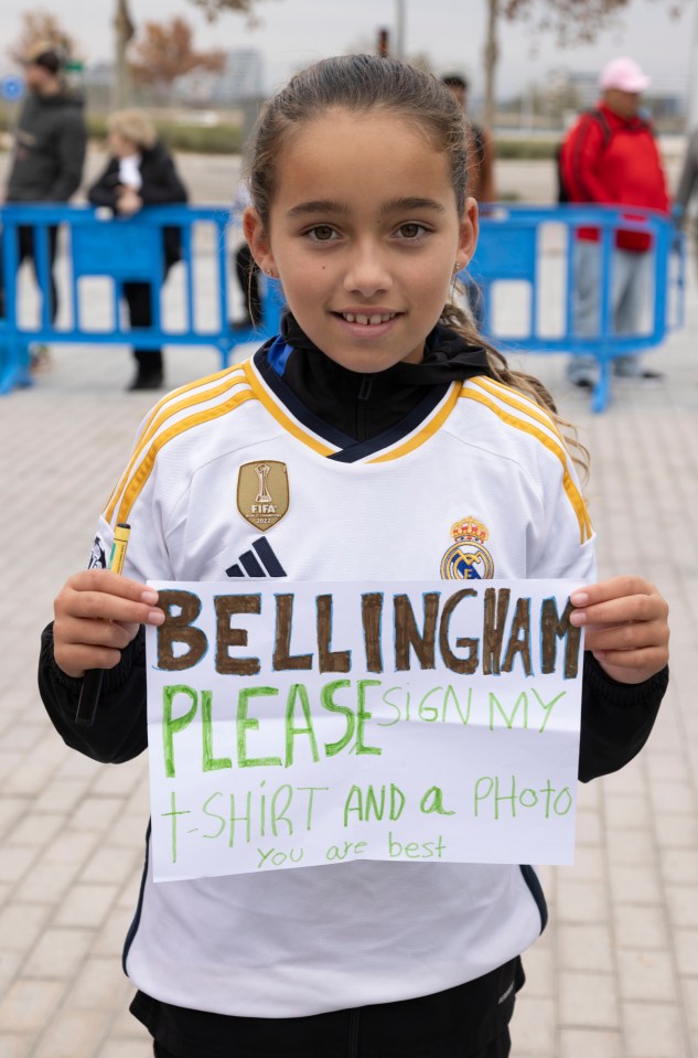 Sun feature -Jude Bellingham in Real Madrid. Fans waiting outside Real Madrid training ground for autographs. .Ella vidales 9 from Ibiza, Her mother is English