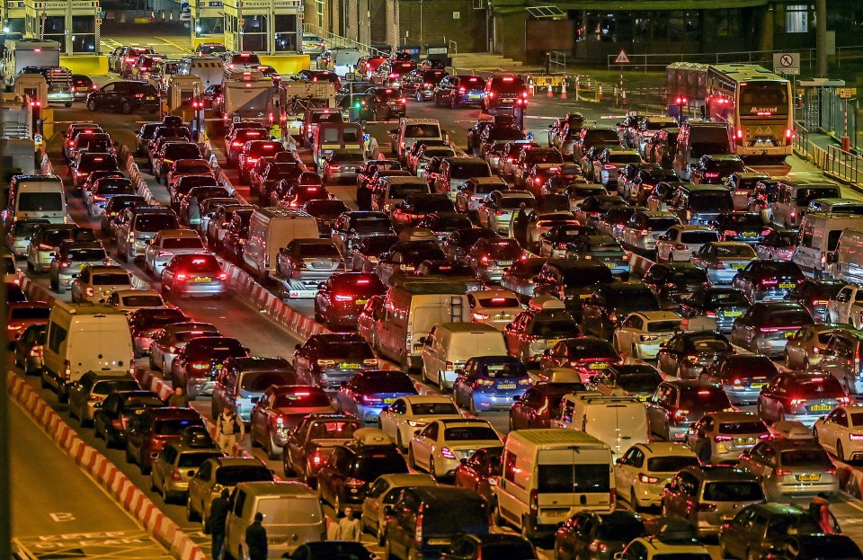 Cars queuing at the Port of Dover this morning