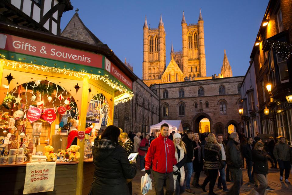 Punters enjoy the Christmas market in Lincoln