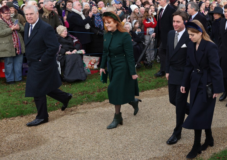 Andrew, Fergie and Princess Beatrice on their way to the service