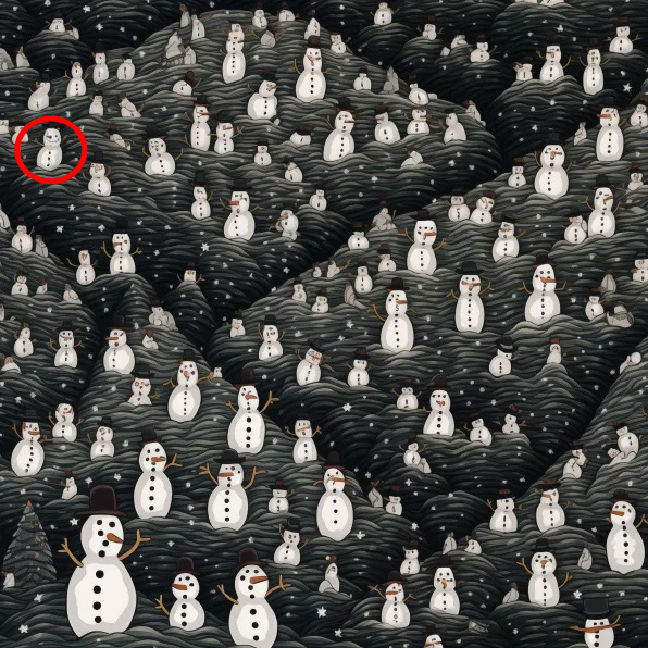 The correct snowman can be found in the top left of the image