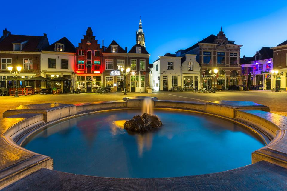 The city's marketplace is lit up in the evenings and hosts a Christmas market