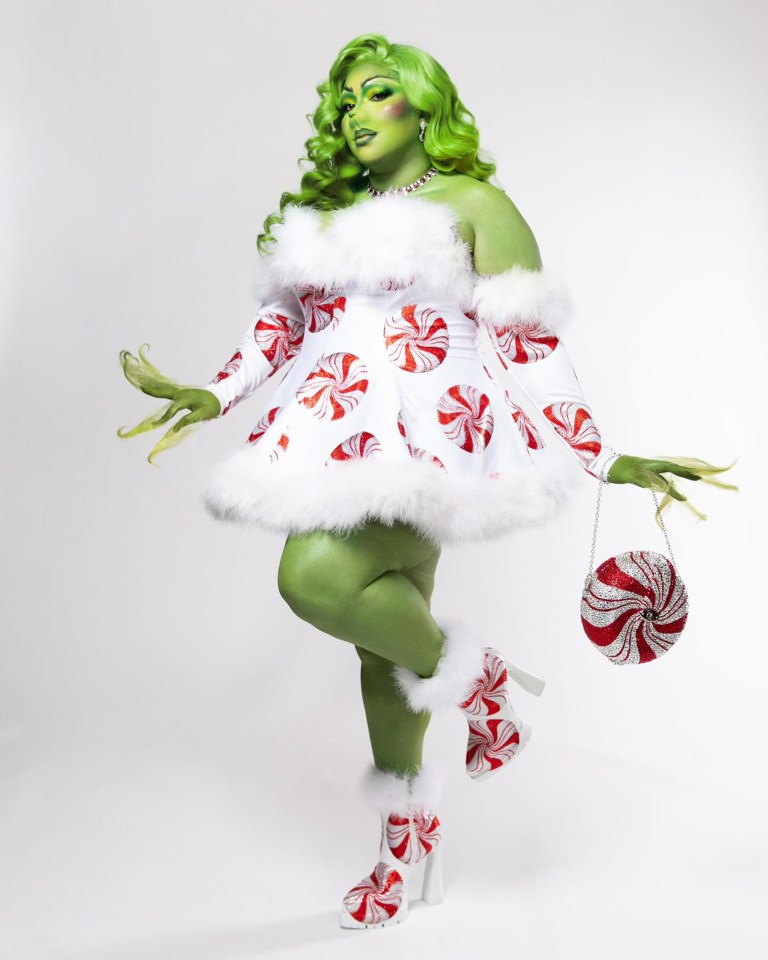 Singer Lizzo turned into the Grinch for this snap shared on social media, complete with tiny nose and hair fingers